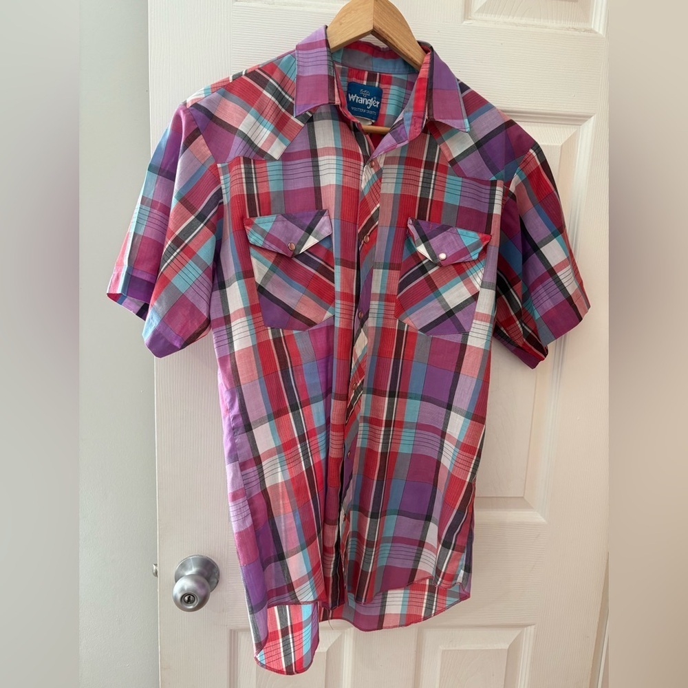 Wrangler 90s vintage shirt sleeve pearl snap medium western shirt colorful